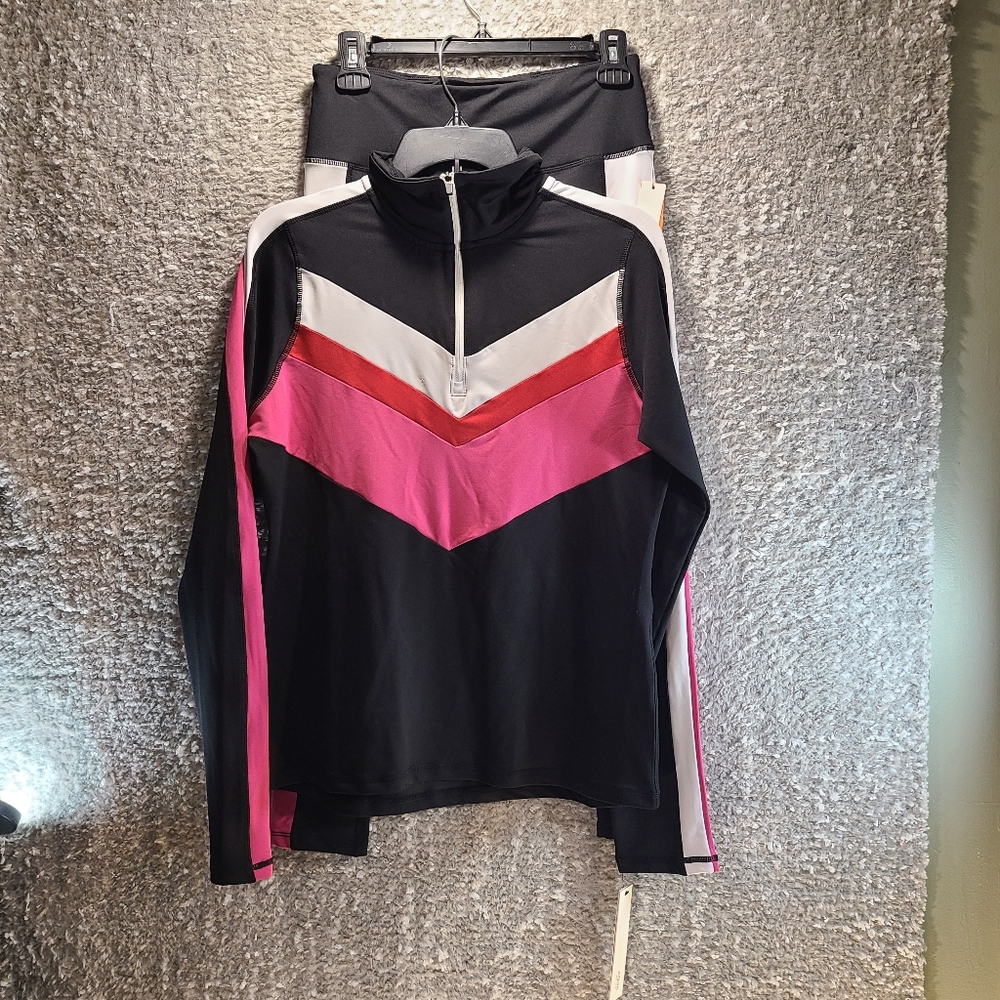 Aqua Athletics Women 2Pc Full Zip Jacket, Leggings Medium Black Polyester NWT